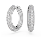 Dextera hoop earrings, Pavé, White, Rhodium plated