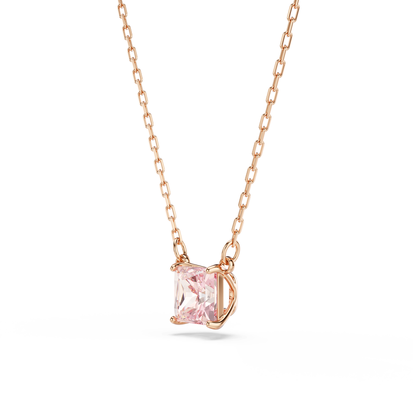 swarovski stilla pendant  square cut  pink  18k rose gold finish
