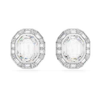 swarovski mesmera clip earrings  octagon cut  white  rhodium plated