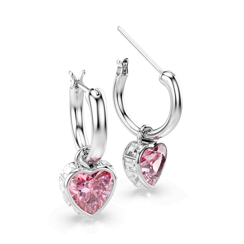 swarovski chroma drop earrings  heart  pink  rhodium plated
