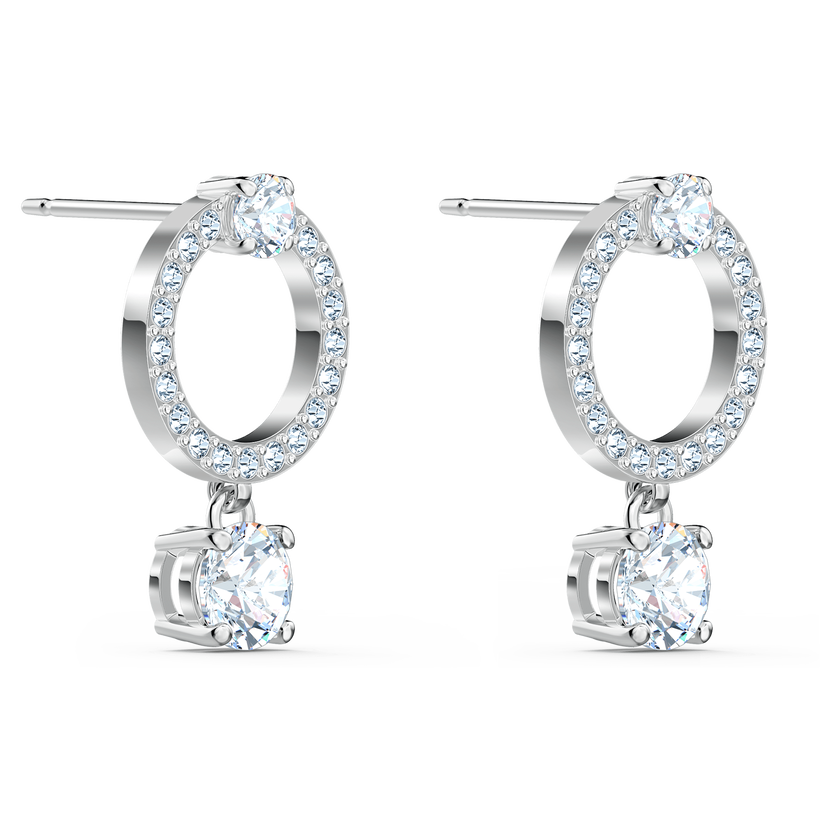 swarovski constella hoop earrings  round cut  white  rhodium plated