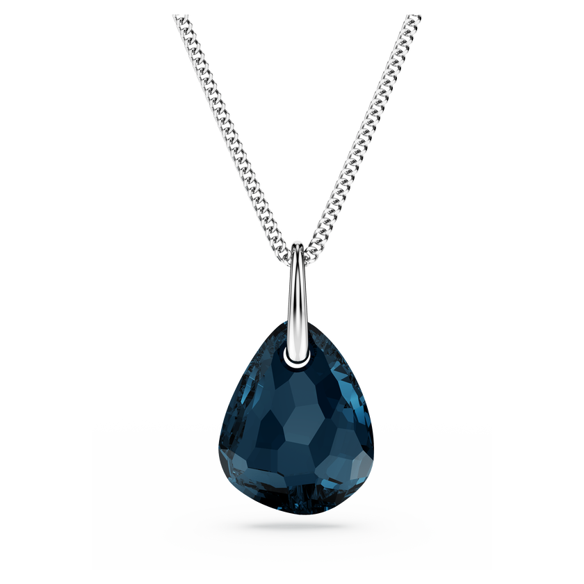 swarovski galet pendant  blue  rhodium plated