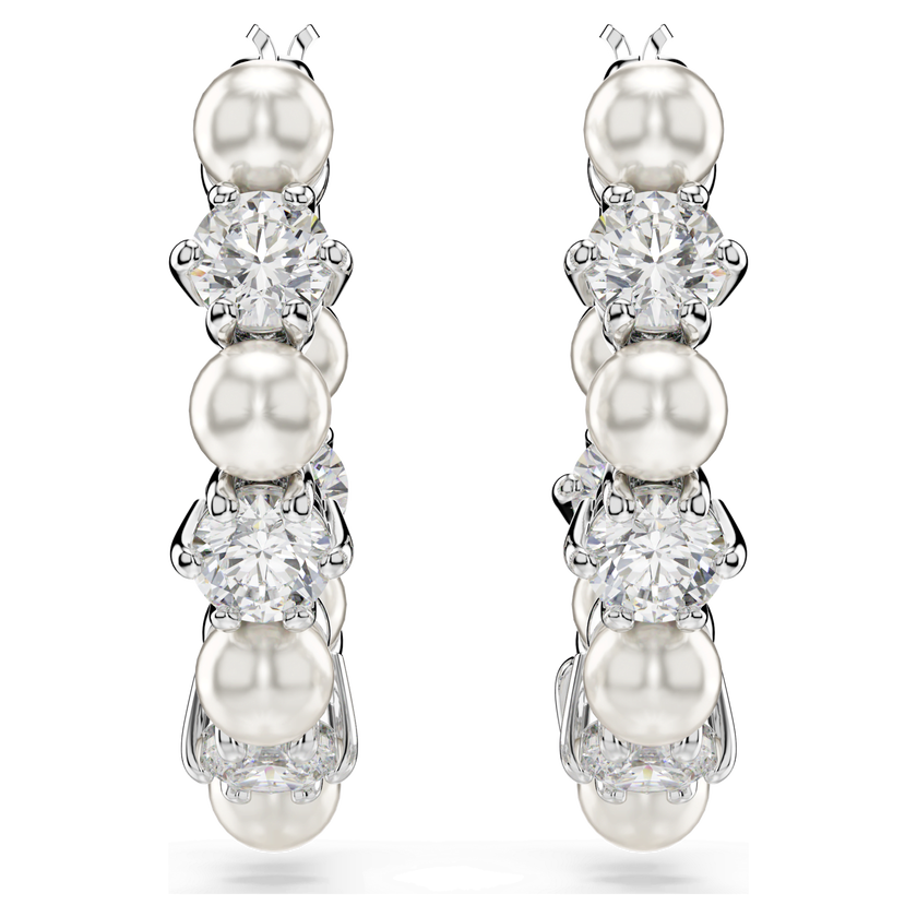 swarovski matrix drop earrings  crystal pearl  round cut  white  rhodium plated