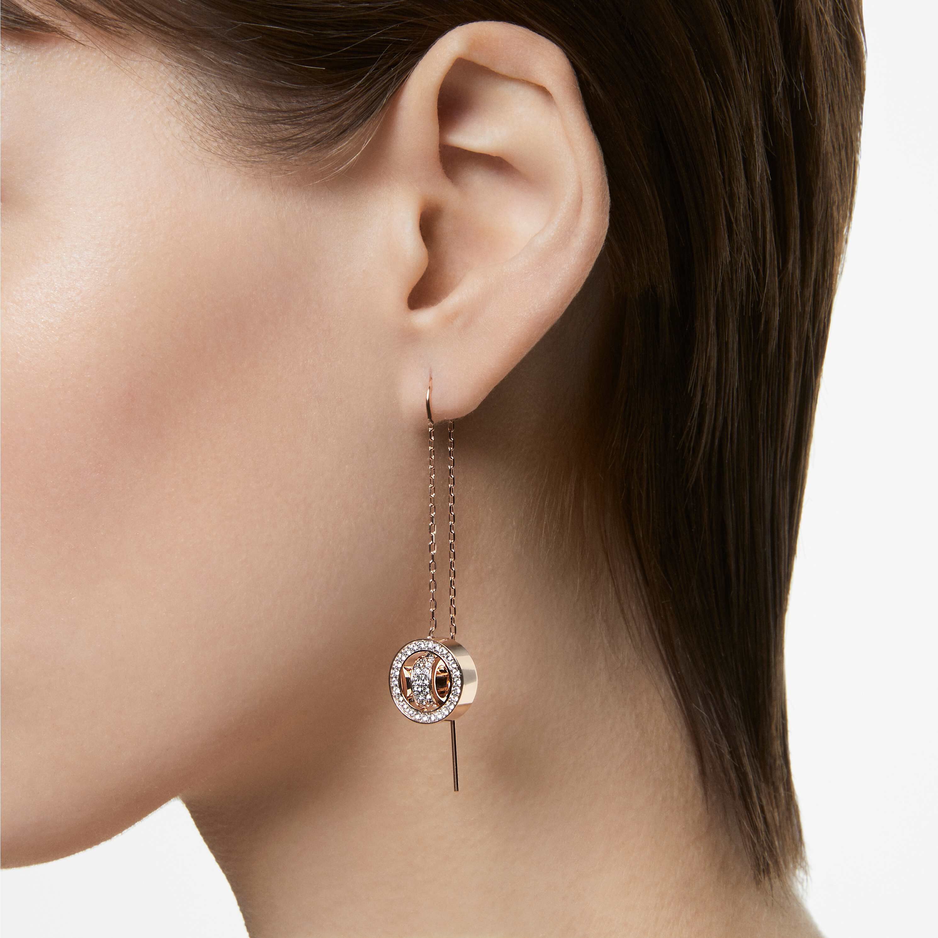 swarovski hollow drop earrings  long  white  rose gold tone plated