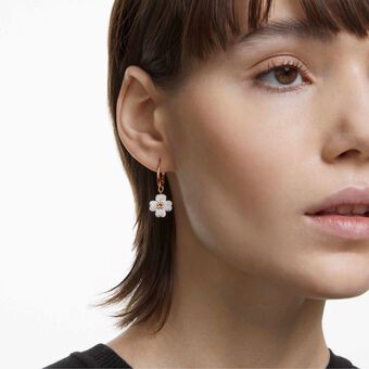 swarovski latisha drop earrings  flower  white  18k rose gold finish