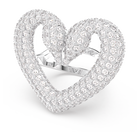 Una cocktail ring, Heart, White, Rhodium plated
