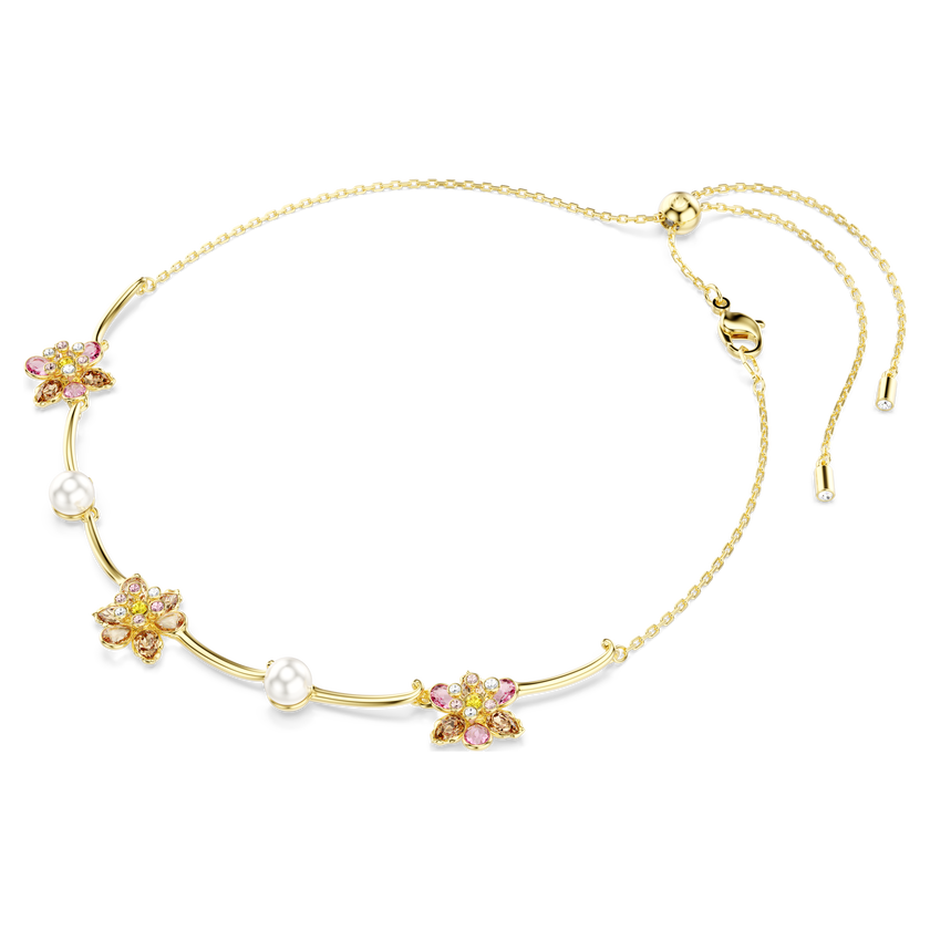 swarovski idyllia necklace  crystal pearl  mixed cuts  flower  multicolored  gold tone plated