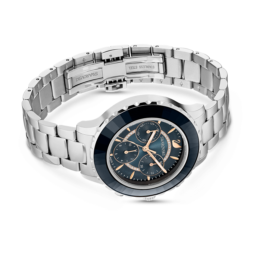 Octea Lux Chrono Watch, Metal bracelet, Black, Silver tone