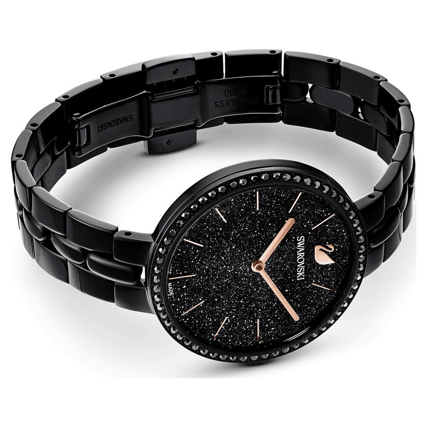 swarovski cosmopolitan watch  swiss made  metal bracelet  black  black finish