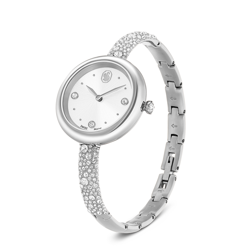 swarovski sublima bangle watch  swiss made  metal bracelet  silver tone  stainless steel