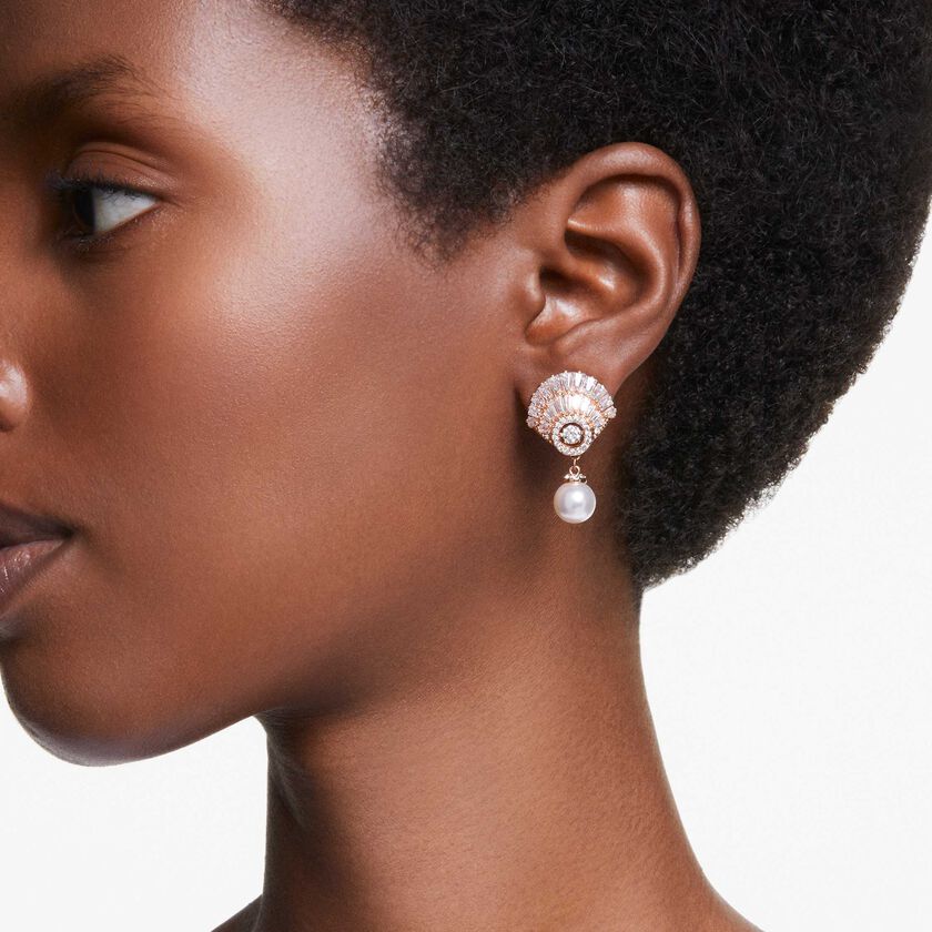 swarovski idyllia drop earrings  crystal pearl  shell  white  rose gold tone plated