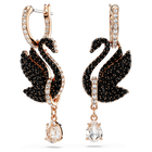 swarovski swan drop earrings swan black rose gold tone plated