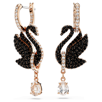 swarovski swan drop earrings  swan  black  rose gold tone plated