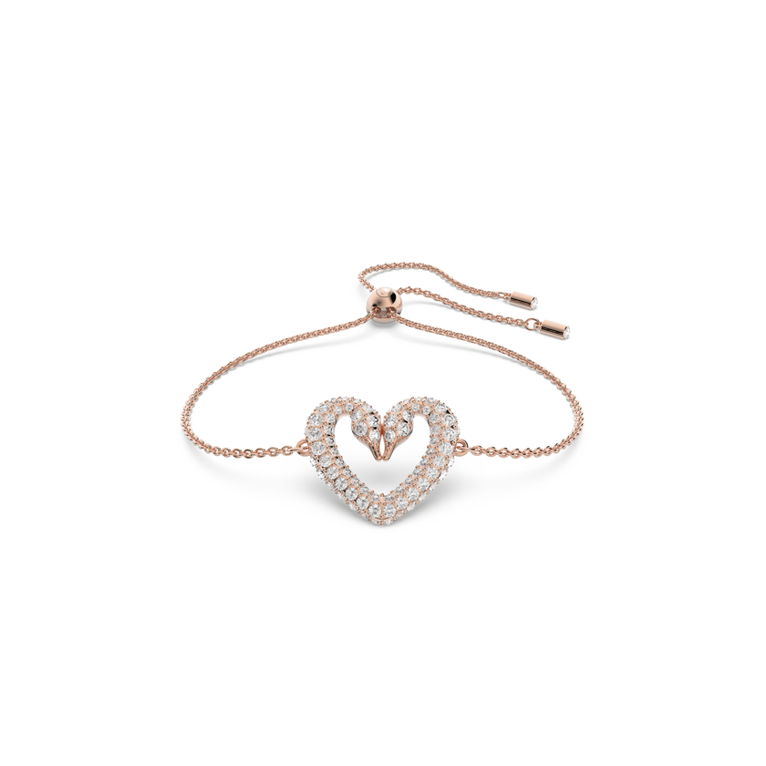 Una bracelet, Heart, Small, White, Rose-gold tone plated