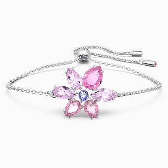 Gema bracelet, Mixed cuts, Flower, Pink, Rhodium plated