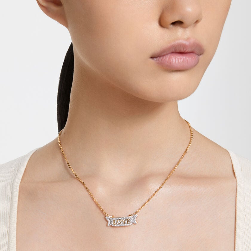 Volta Love necklace, White, Gold-tone plated