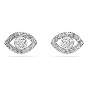 swarovski luckily stud earrings  round cut  pav   eye  white  rhodium plated