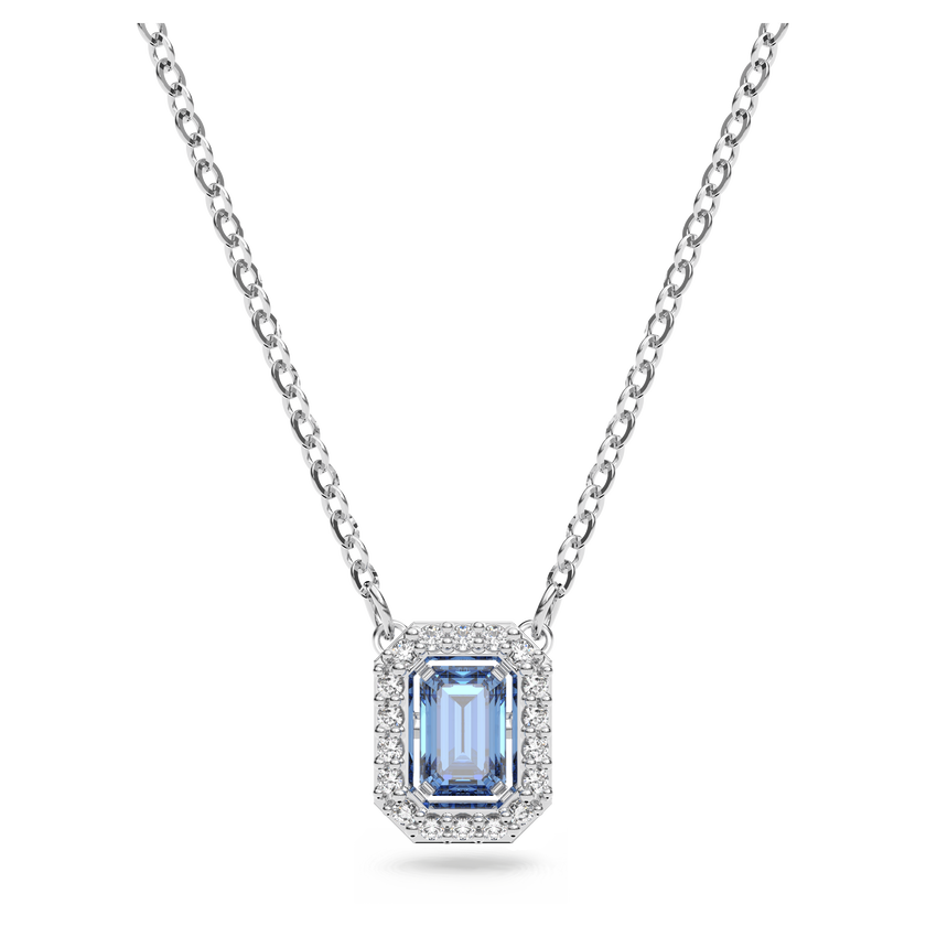 swarovski una necklace  octagon cut  blue  rhodium plated
