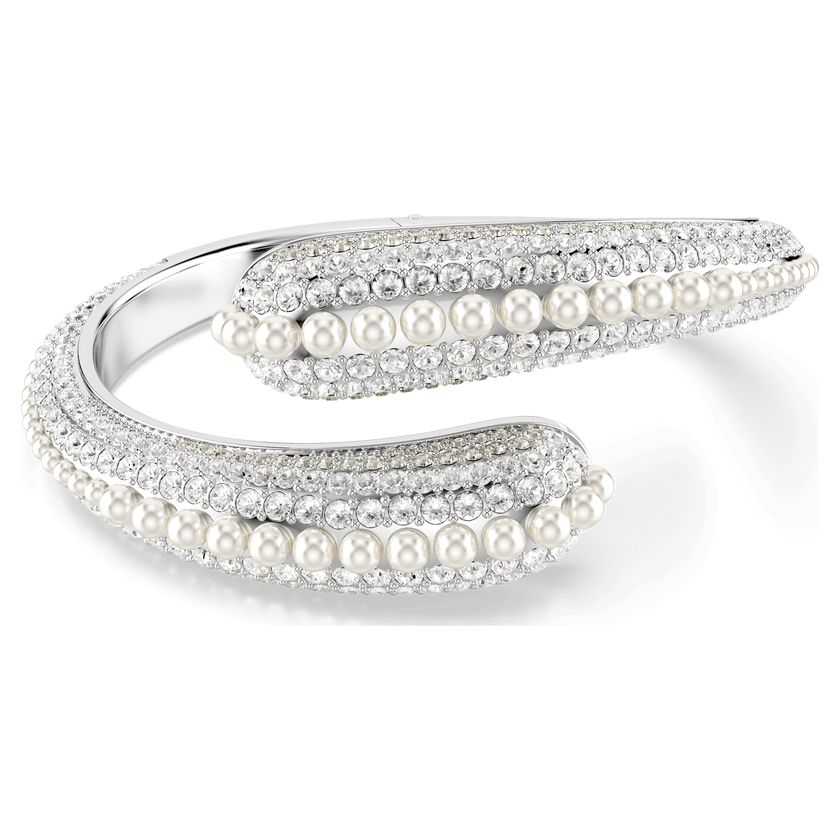 swarovski sublima cuff  crystal pearl  round cut  white  rhodium plated