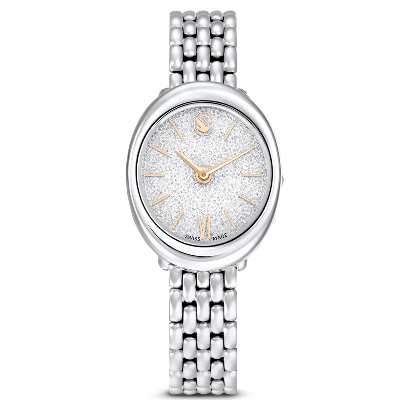 swarovski imber oval watch  swiss made  metal bracelet  silver tone  stainless steel