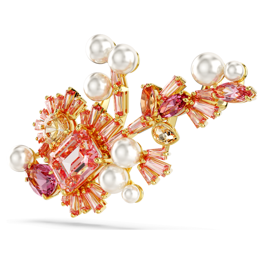 swarovski gema brooch  mixed cuts  flower  pink  gold tone plated