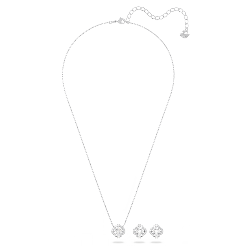 swarovski sparkling dance set  mixed cuts  clover  white  rhodium plated