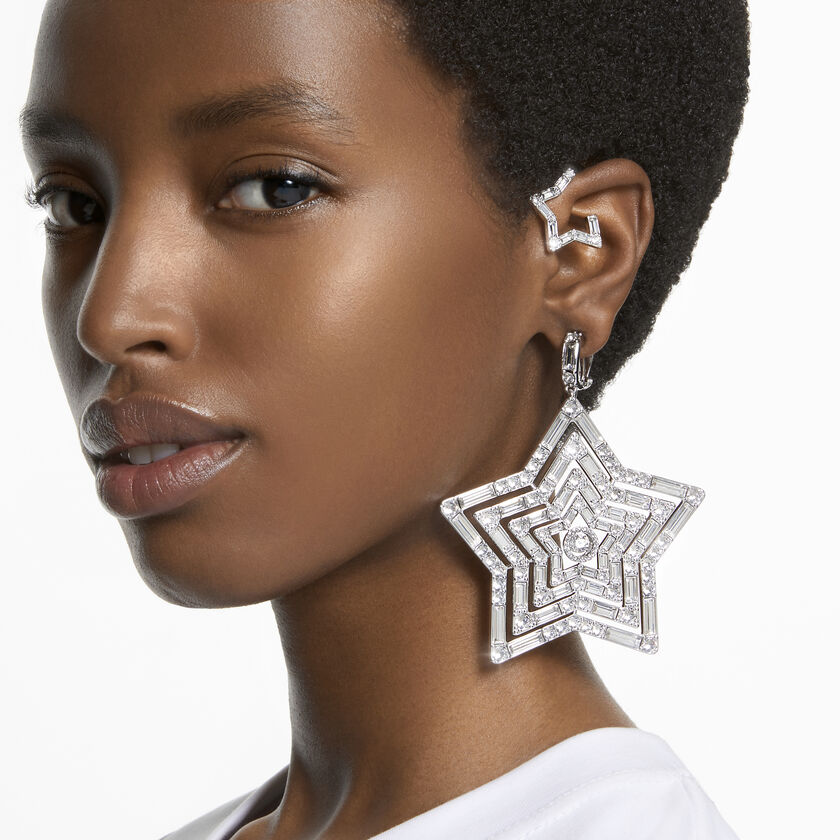 Stella earrings, White, Rhodium plated