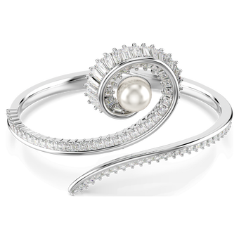 Ariana Grande x Swarovski bangle, Crystal pearl, Baguette cut, White, Rhodium plated ariana grande x swarovski bangle  crystal pearl  baguette cut  white  rhodium plated