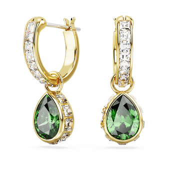 swarovski chroma drop earrings  pear cut  green  gold tone plated