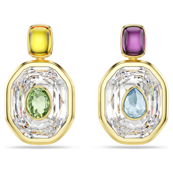swarovski chroma drop earrings asymmetrical design octagon cut multicolored gold tone plated