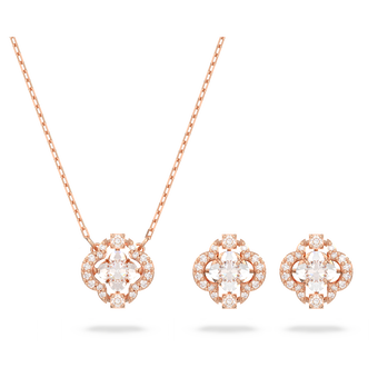 swarovski sparkling dance set  mixed cuts  clover  white  rose gold tone plated