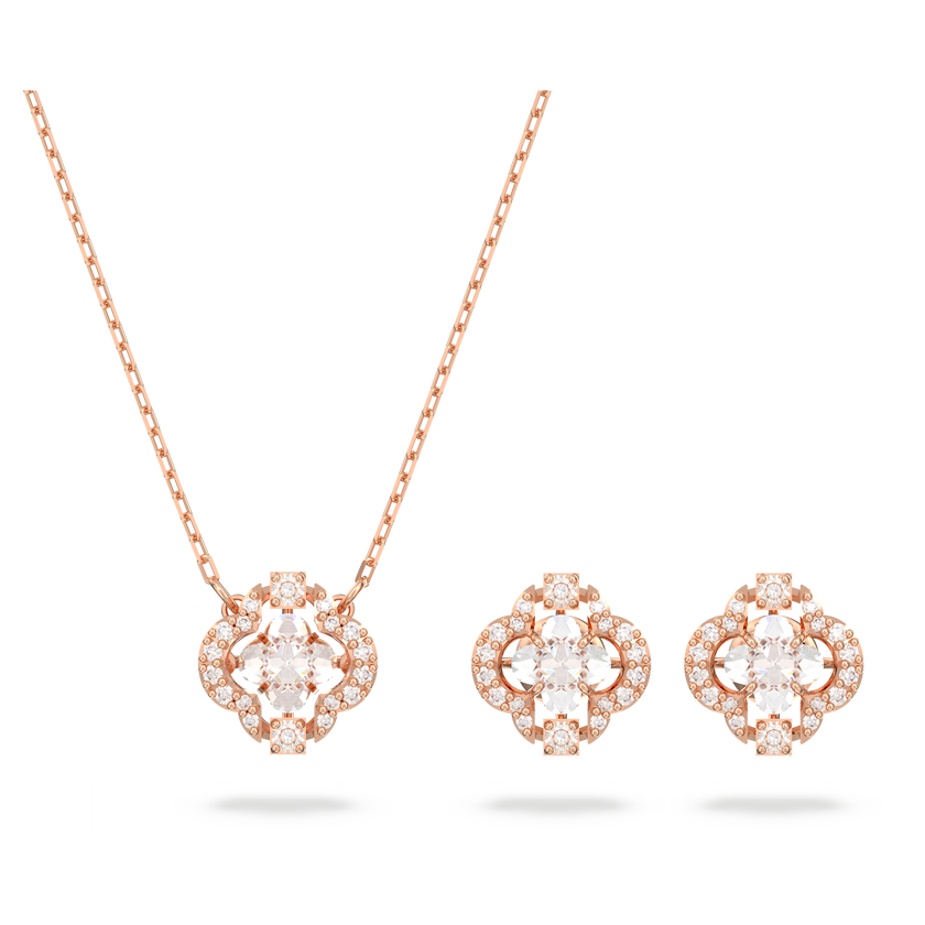 swarovski sparkling dance set  mixed cuts  clover  white  rose gold tone plated