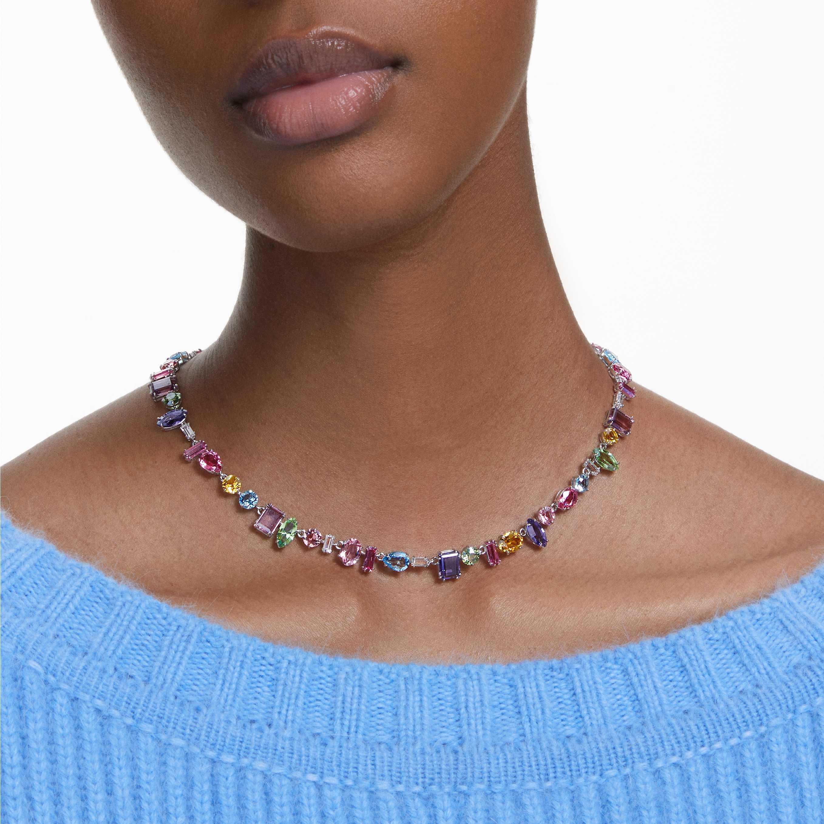 swarovski gema necklace  mixed cuts  multicolored  rhodium plated