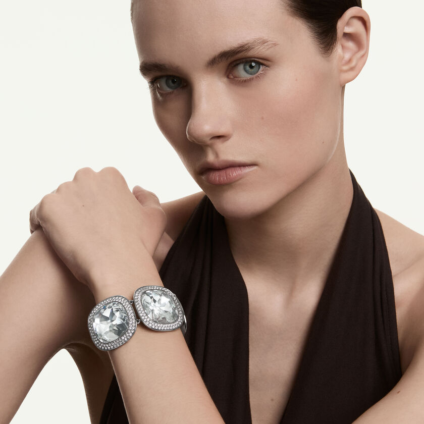 swarovski una angelic bracelet  cushion cut  white  ruthenium plated