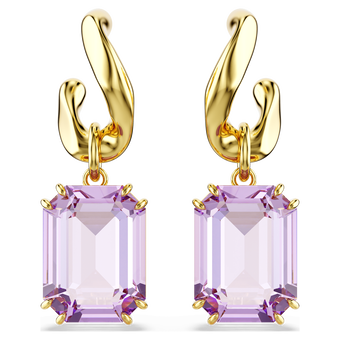 swarovski millenia drop earrings  octagon cut  purple  18k gold finish
