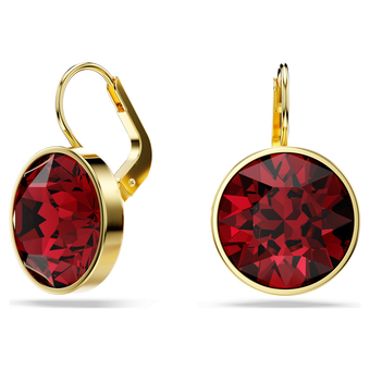 swarovski bella drop earrings  round cut  red  gold tone plated