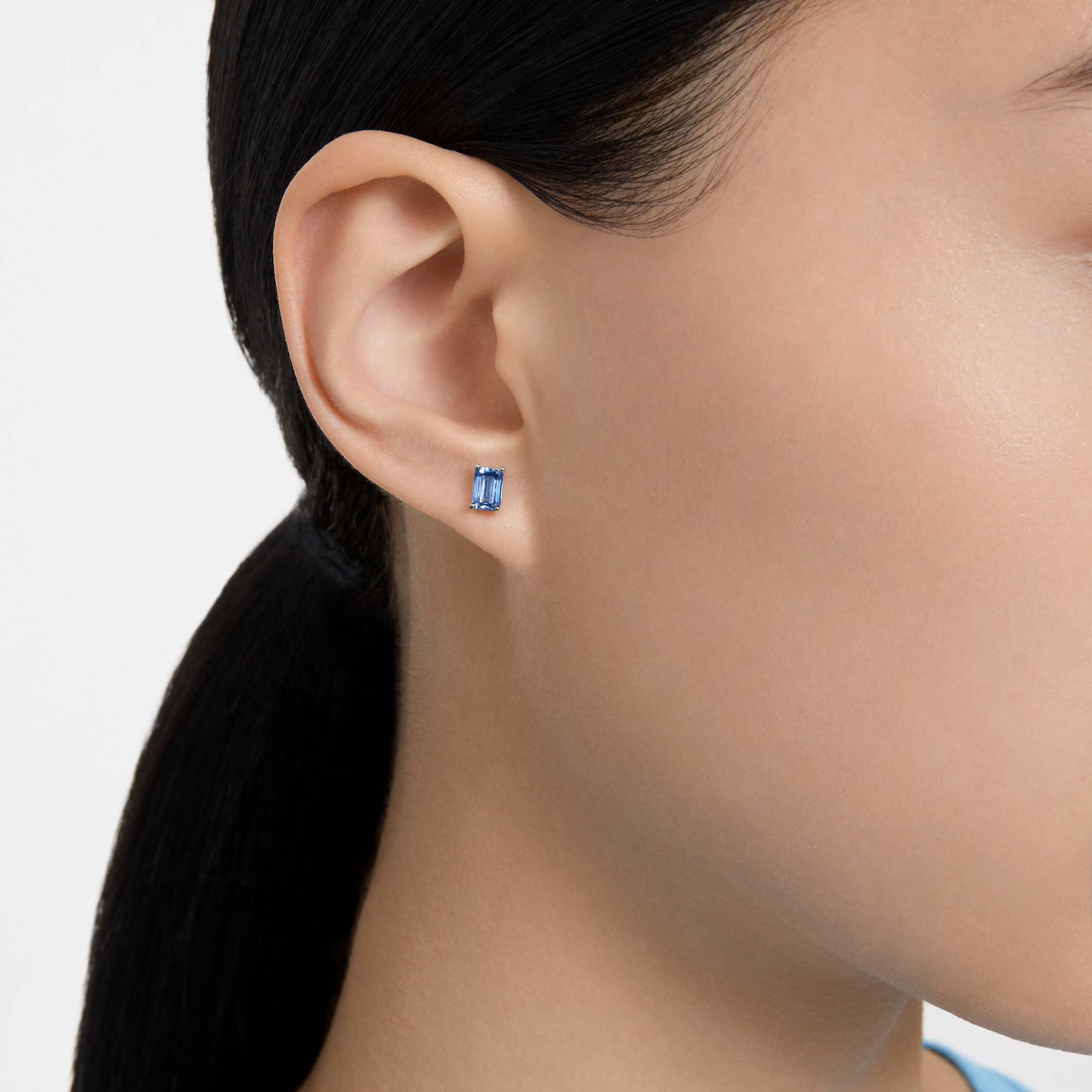 Chroma stud earrings Cushion cut Blue Rhodium plated