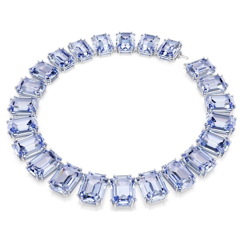 swarovski millenia tennis necklace  octagon cut  blue  rhodium plated