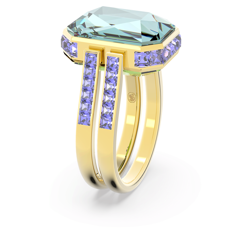 swarovski chroma ring  octagon cut  multicolored  gold tone plated