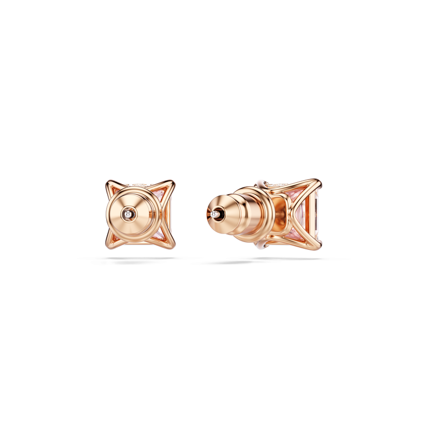 swarovski stilla stud earrings  square cut  pink  18k rose gold finish