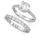 Constella ring, Set (2), Princess cut, White, Rhodium plated