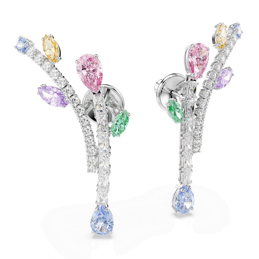 ariana grande x swarovski drop earrings  mixed cuts  multicolored  rhodium plated