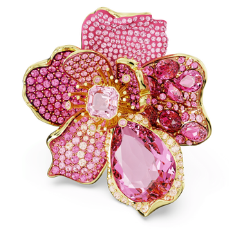 swarovski idyllia cocktail ring pav flower pink gold tone plated