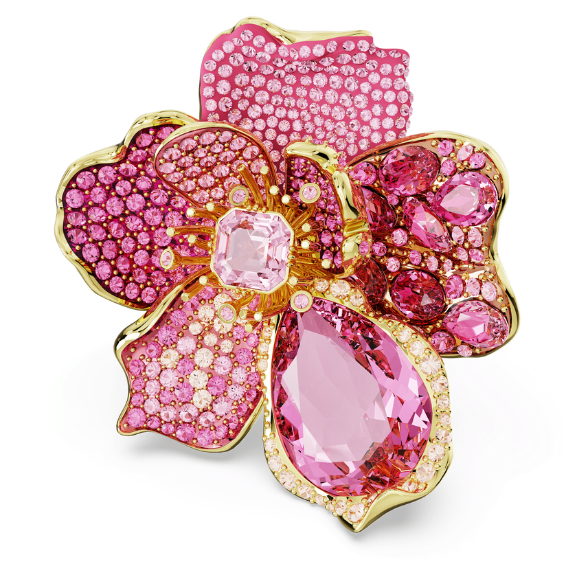 swarovski idyllia cocktail ring  pav   flower  pink  gold tone plated