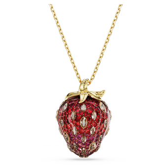 swarovski idyllia pendant  mixed cuts  strawberry  red  gold tone plated