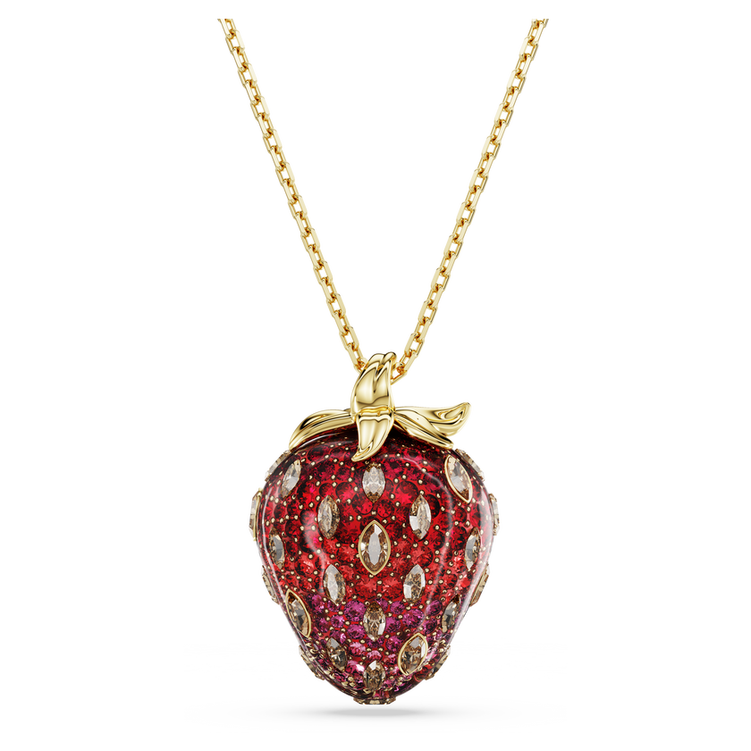 swarovski idyllia pendant  mixed cuts  strawberry  red  gold tone plated