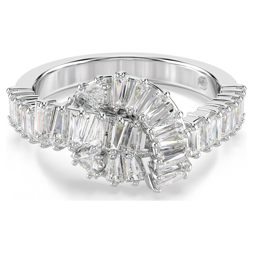 swarovski matrix ring  baguette cut  knot  white  rhodium plated