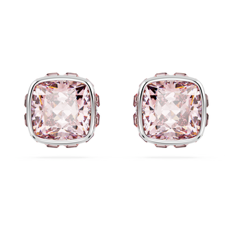 swarovski birthstone stud earrings square cut june pink rhodium plated