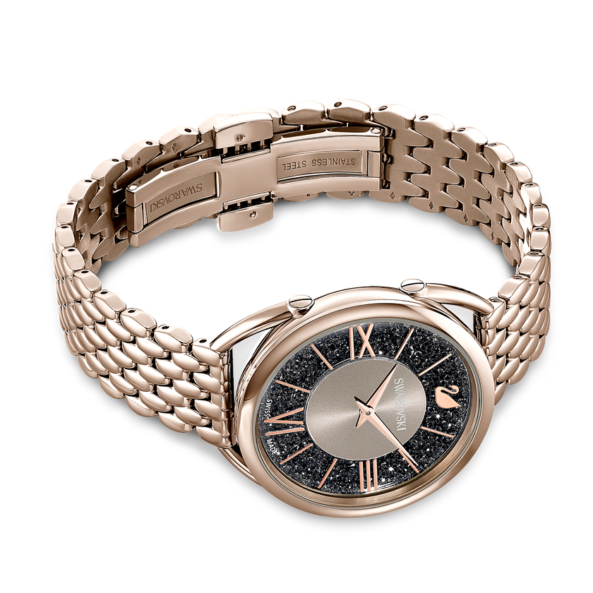 Crystalline Glam Watch, Metal Bracelet, White, Champagne gold tone
