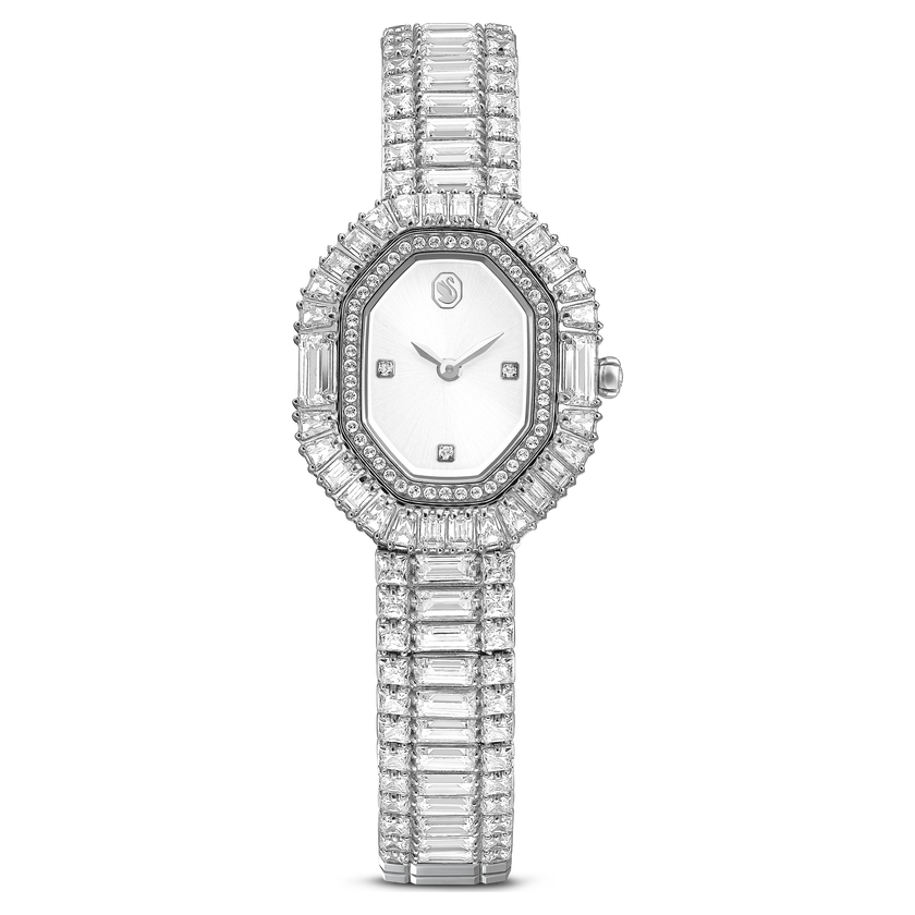 swarovski matrix octagon watch  baguette cut  metal bracelet  silver tone  stainless steel